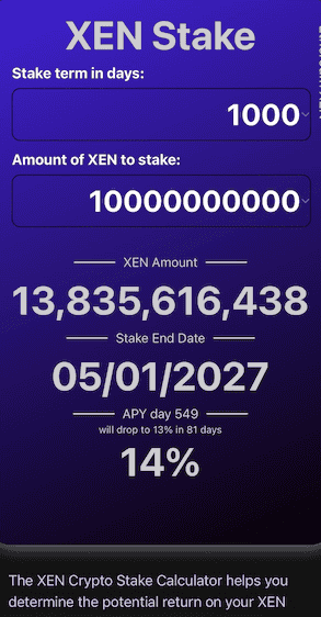 XEN Stake Calculator