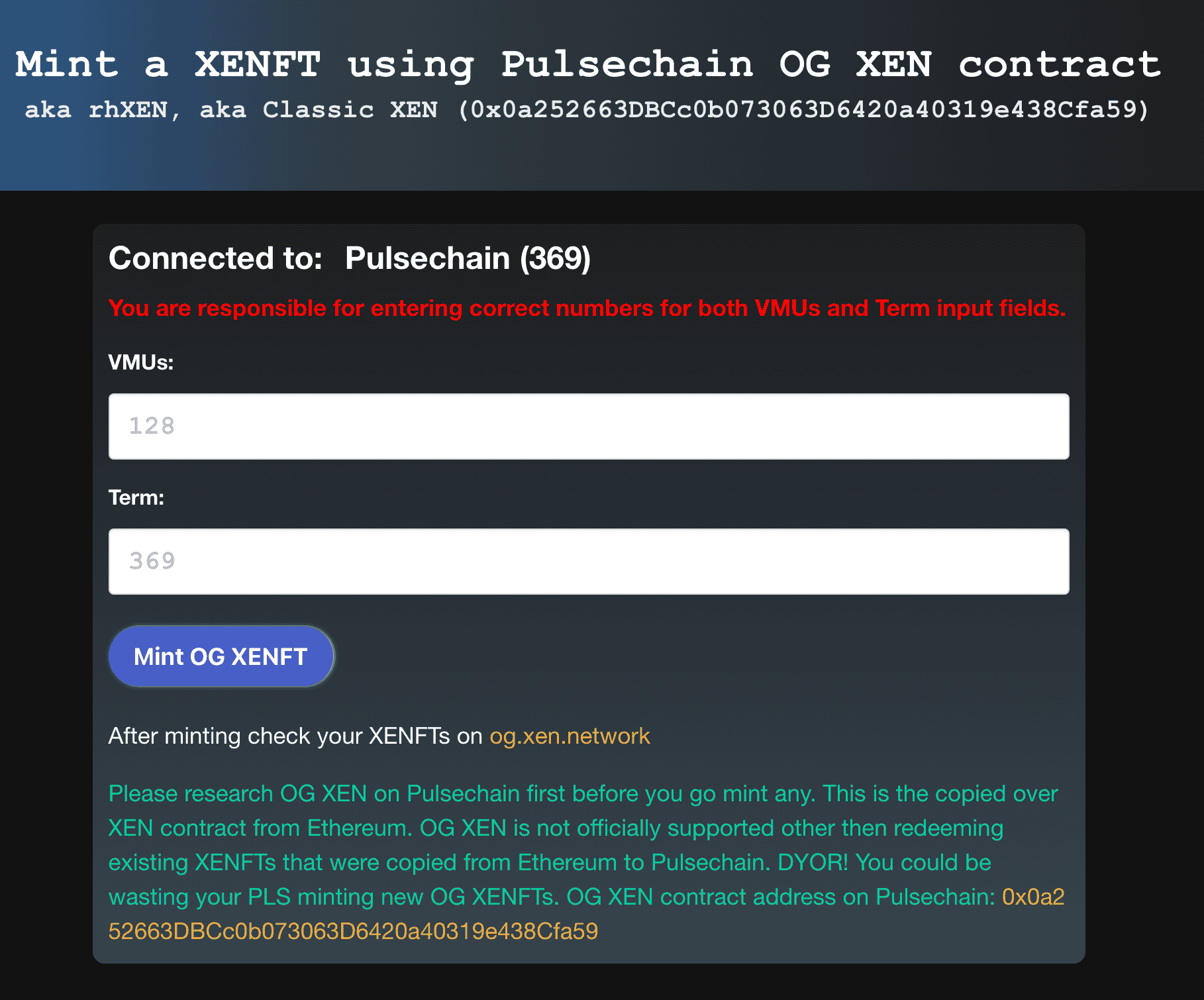 Pulsechain OG-XENFT Minter